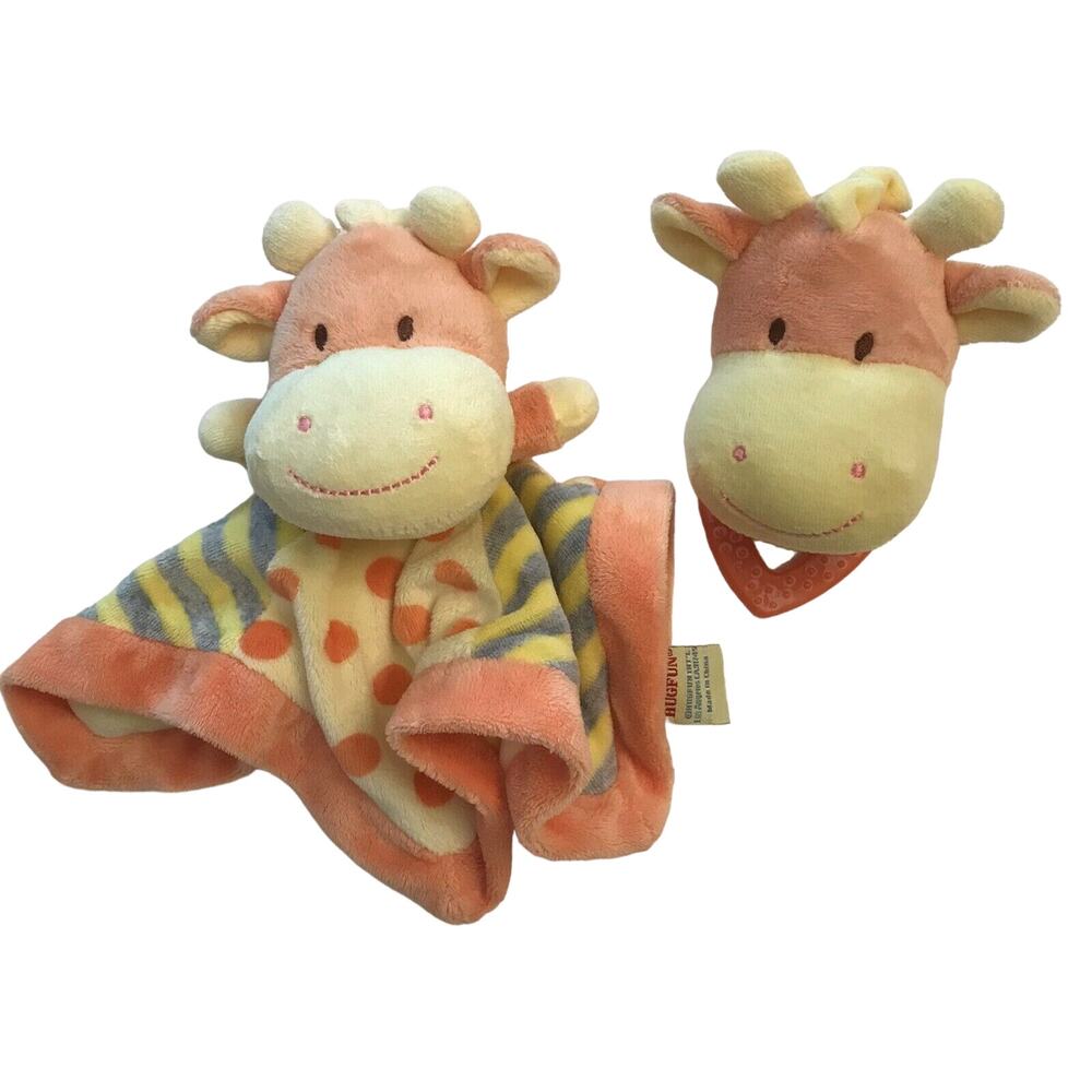Baby Hugfun Giraffe Yellow Orange Security Blanket Lovey Rattle Matching Set